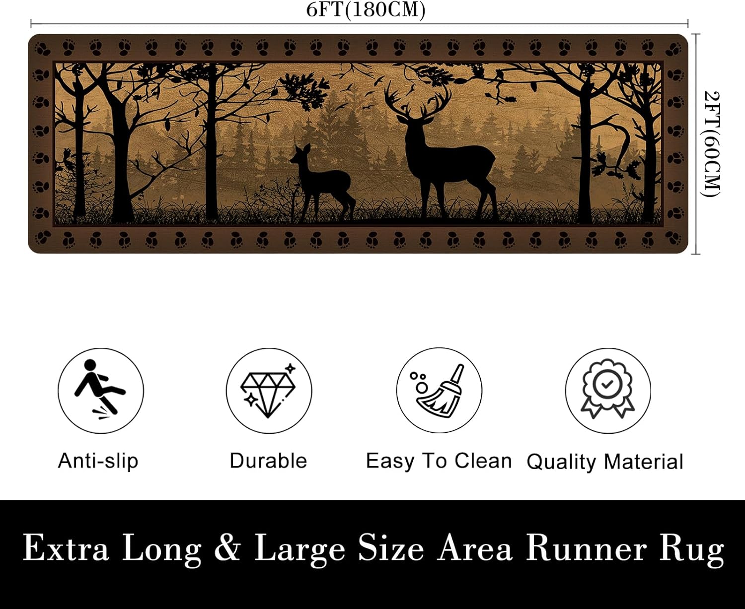 Deer Cabin Runner Rug 2x6 Throw Rug Rustic Area Rug Washable Hallway Rugs Non-Slip Vintage Rugs Runner,Country Wildlife,Bedroom Floor Carpet Indoor Entrance Door Mat for Entryway Laundry Kitchen