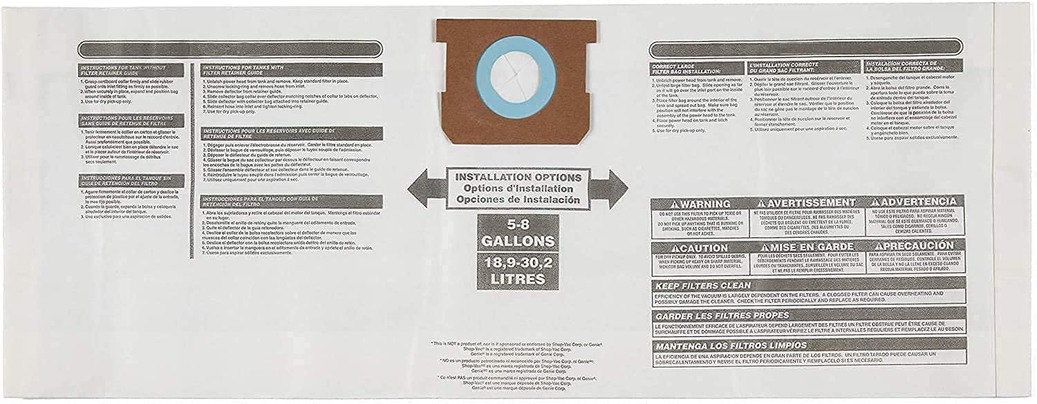 TRAHOO-90661 Replacement Vacuum Bags For Shop Vac 5-8 Gallon Type E Type H Canister Paper Dust Bags Shop Vac Type E 90661 906 61 9066100 Type H 90671 906 - Foto 10