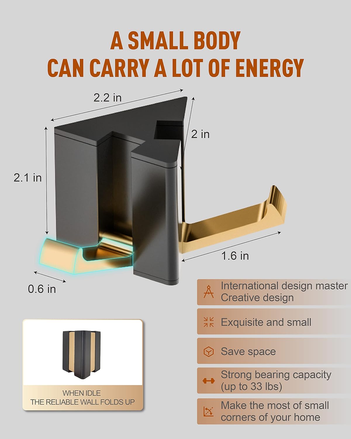 Waterproof Bath Towel Hook Black & Gold，Foldable Wall Mounted Coat Rack，Coat Wall Hooks，Towel Hooks for Bathroom Wall Mounted，Wall Towel Hooks，Modern Coat Robe Holder for Bathroom Balcony Kitchen.