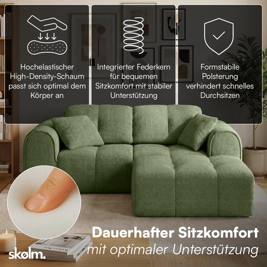 skølm Vanaheim Sofa 2-Sitzer mit Hocker, Cloud Couch, Dunkelgrün, 2 Kissen
