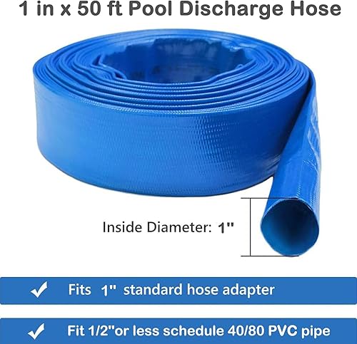 Miniatura 86 de Eastrans Manguera de retrolavado de piscina de 2 pulgadas x 25 pies, manguera de descarga plana resistente, resistente a la intemperie y a las Azul