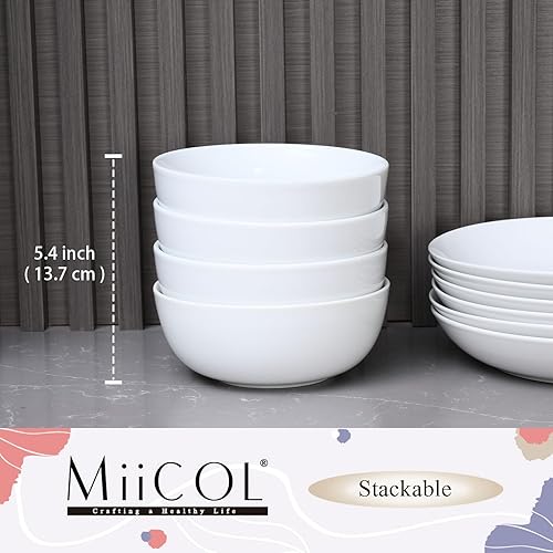 Miniatura 9 de Miicol Juego de 4 cuencos de cerámica para cereales blancos de 20 onzas, cuencos de desayuno de 6 pulgadas, cuencos de cocina para pasta, ensalada,