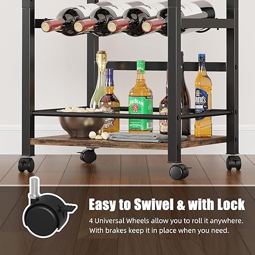 Miniatura 3 de YAOHUOO Carrito de bar, carrito de servir para el hogar, carrito de microondas, carrito de bebidas, estante de cocina móvil con estante para vino y