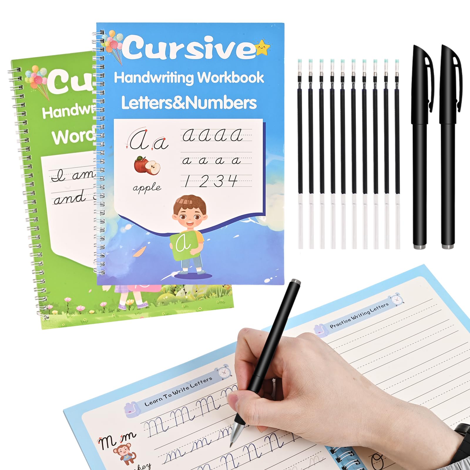AALGO Grooved Cursive Handwriting Workbook- Large Reusable Magic Grooved Writing Practice for kids with Guided Tracing, Learn Cursive Workbook for Kids Ages 8-12