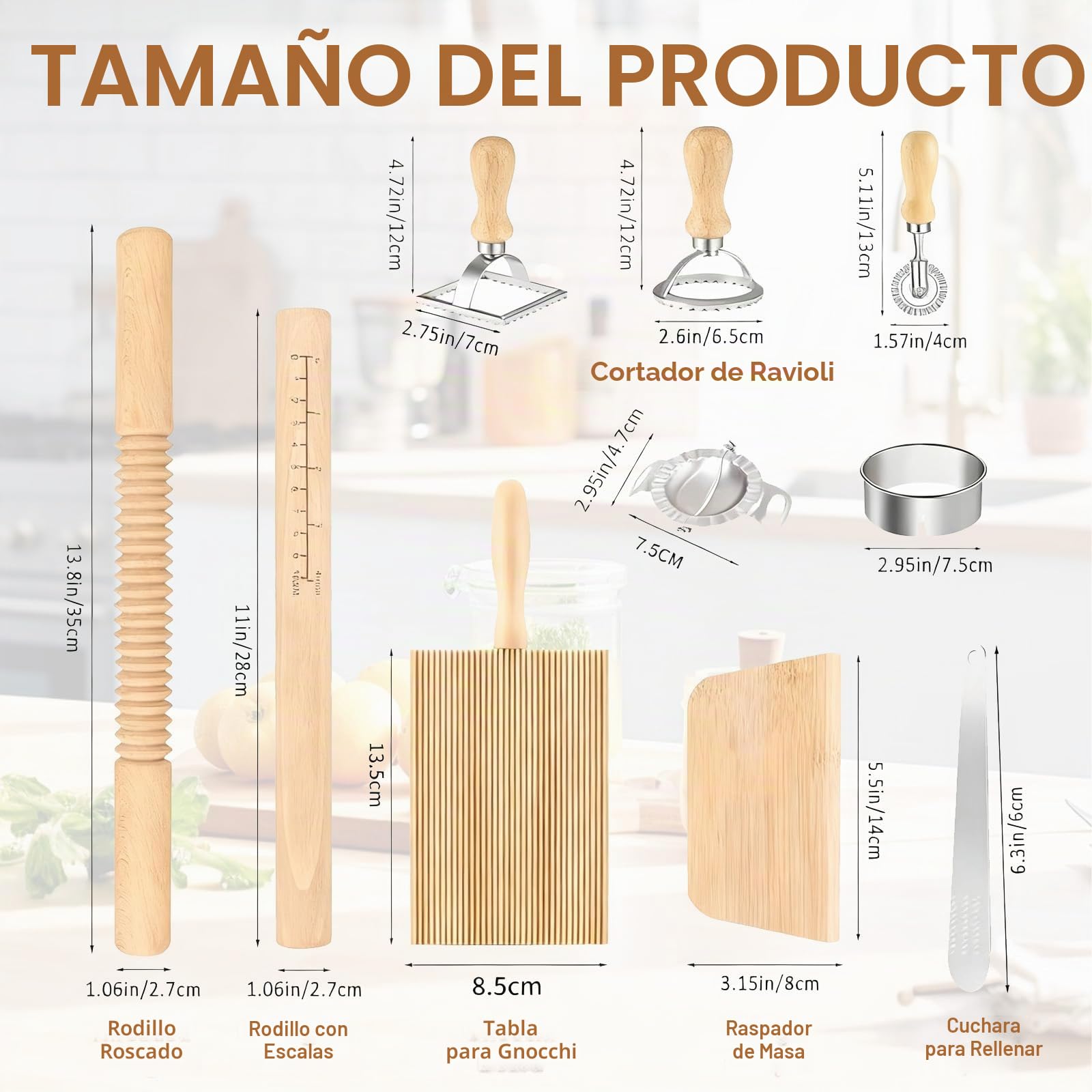 Juego de 11 herramientas para hacer pasta, kit de herramientas para hacer pasta rodillo tabla de ñoquis raspador de masa para hacer albóndigas sello de raviolis para los amantes de la repostería
