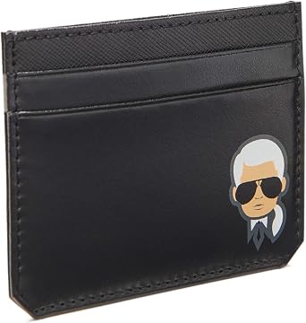 KARL LAGERFELD Paris Women's Split/Saffiano/Bubble Leather Karl Character Head Logo Slim Card Holder, Black_cha3, One Size