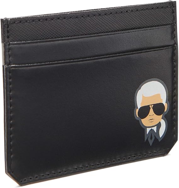 KARL LAGERFELD Paris Women's Split/Saffiano/Bubble Leather Karl Character Head Logo Slim Card Holder, Black_cha3, One Size