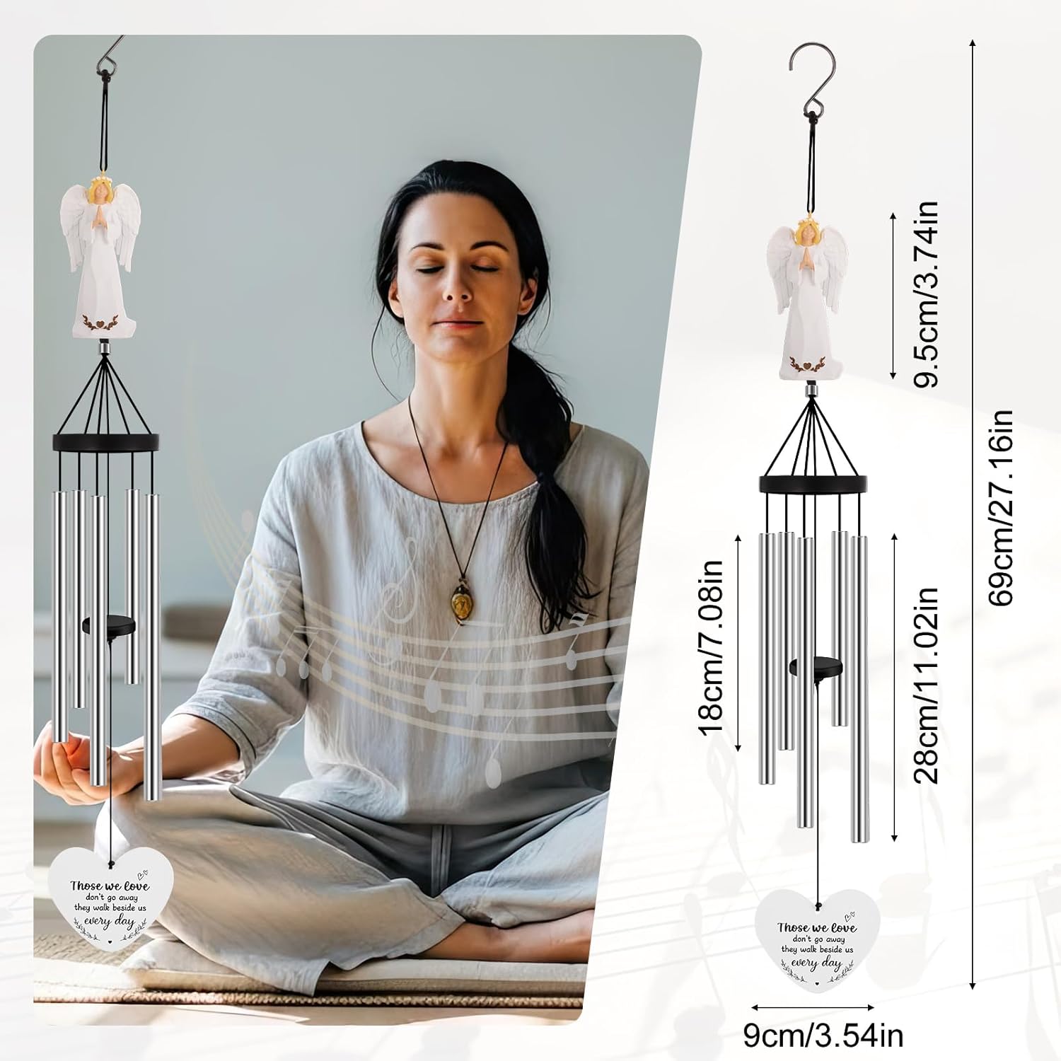 Angel Memorial Wind Chimes for Loss of Loved One Sympathy Gifts for Outside Large Outdoor Wind Chimes, Bereavement Gift Ideas, Condolence Memorial Gifts for Loss of Mom Dad Husband