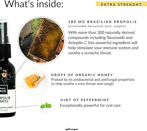 Miniatura 3 de PALO Propóleos en aerosol para garganta Extracto de propóleo verde brasileño, apoyo inmunológico natural y alivio del dolor de garganta,