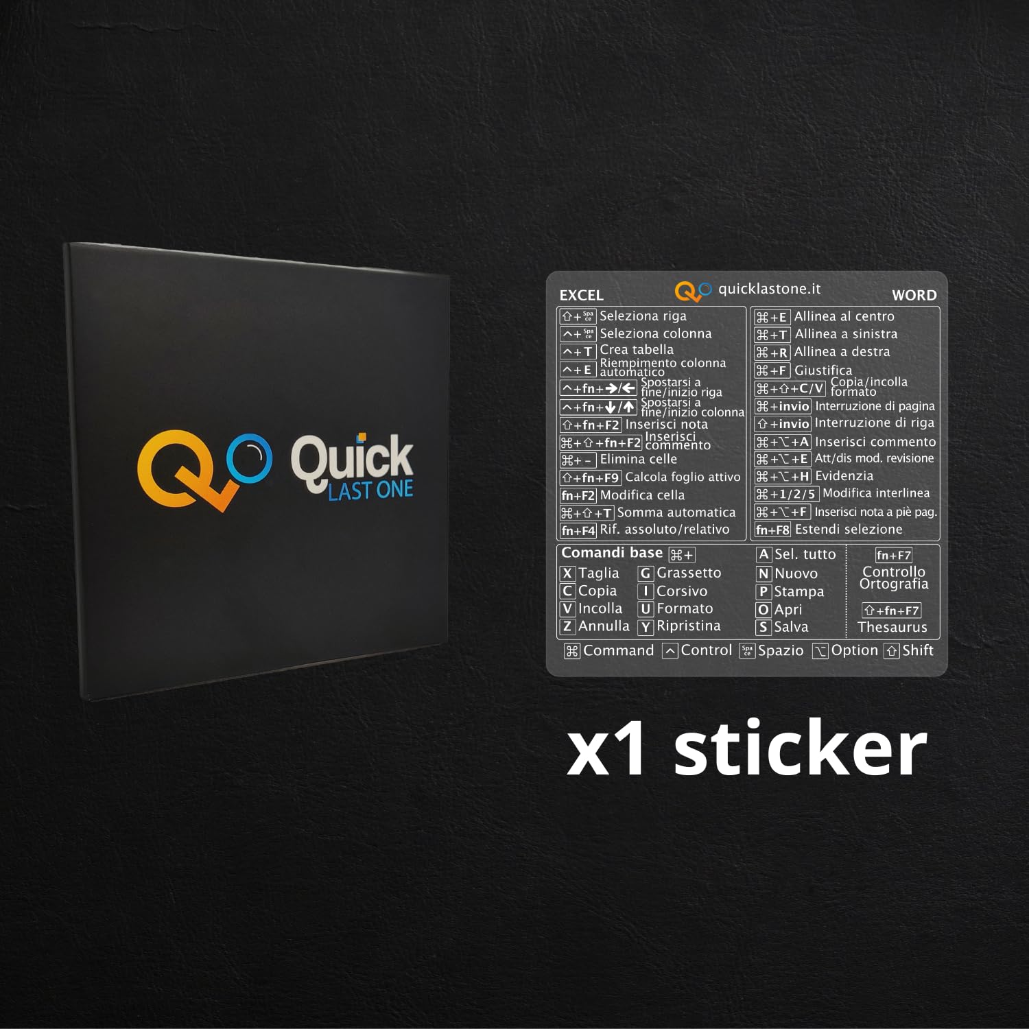 Adesivo per Scorciatoie da Tastiera Word ed Excel per Mac - Shortcut Sticker - Aumenta la tua produttività con le scorciatoie essenziali (Trasparente - Scritte Bianche, 1)