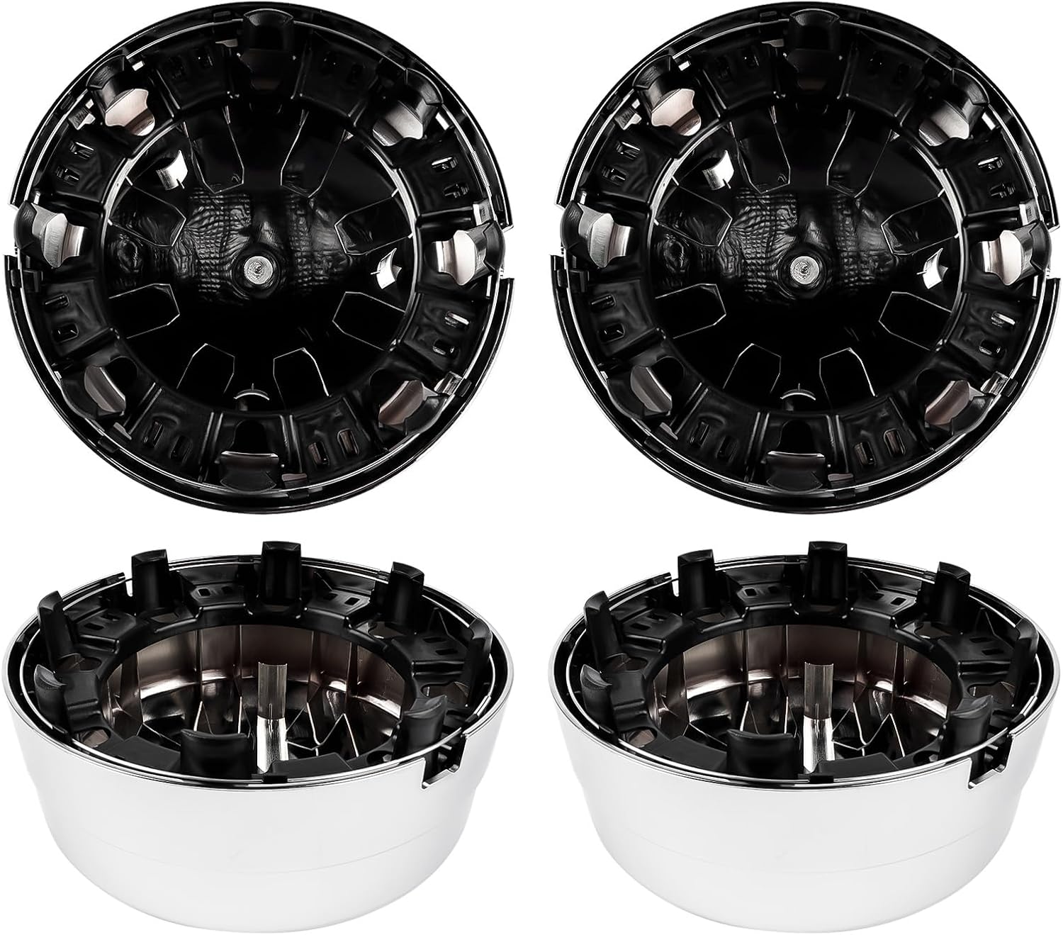 Front & Rear Chrome Wheel Center Hub Caps Covers Replacement for 2003-2017 Dodge Ram 3500 Pickup 1-Ton Dually 8-Lug 5 Slot 17" Steel Wheels 52106877AC 52106876AD, 560-8010, 560-8009
