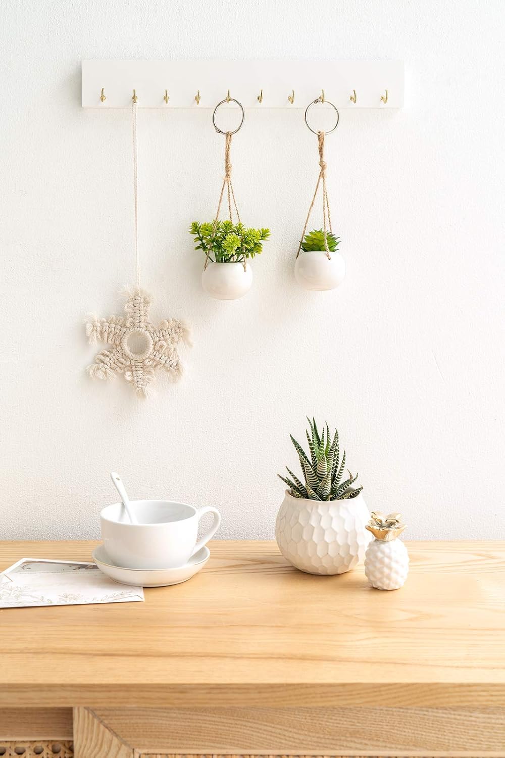 Mkono 2 Pack Mini Macrame Plant Hangers with Artificial Succulent Plants Decorations Cute Hanging Boho Decor for Wall Entryway Home Office Car Accessories Gifts for Plant Lover