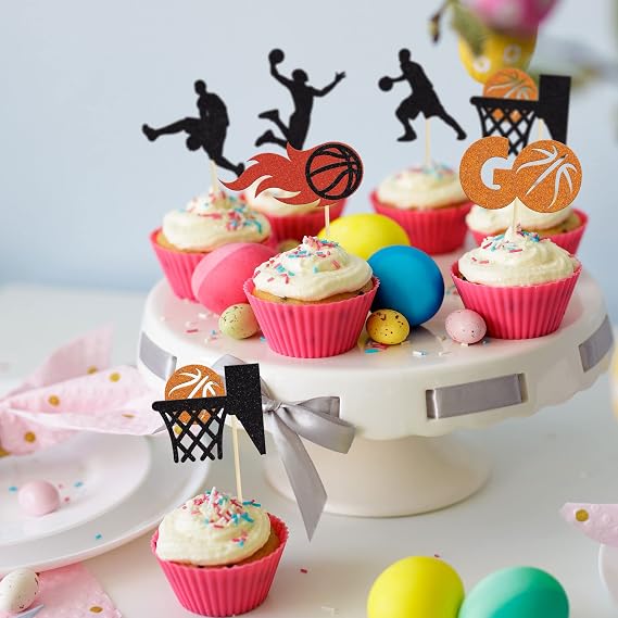 Gyufise 24Pcs Basketball Cake Topper - Sports Players Theme Cupcake Picks for Baby Shower, Birthday Party Cake Decorations Supplies