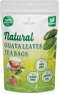 50 Premium Guava Leaf Tea Bags, 100% Natural and Pure. Loose Leaf Guava Herbal Tea, No Sugar, No Caffeine, No Gluten, Vegan.