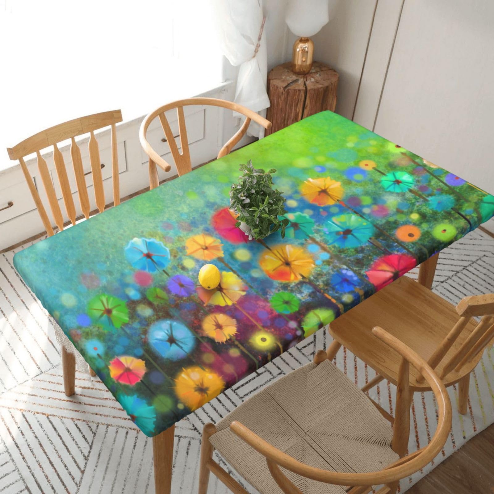 BNVSADC Abstract Style Colorful Flowers Printed 5FT Tablecloth Polyester Kitchen Water Resistant Table Cloth Dining Table Decoration Table Covers, 152x76 CM