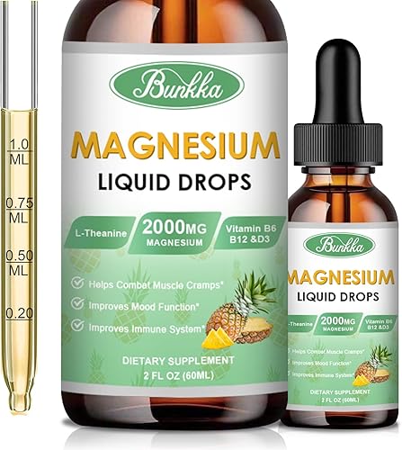 Miniatura 1 de Suplemento de glicinato de magnesio, gotas líquidas de magnesio con 500 mg de glicinato de magnesio, citrato de magnesio, vitamina B, suministro