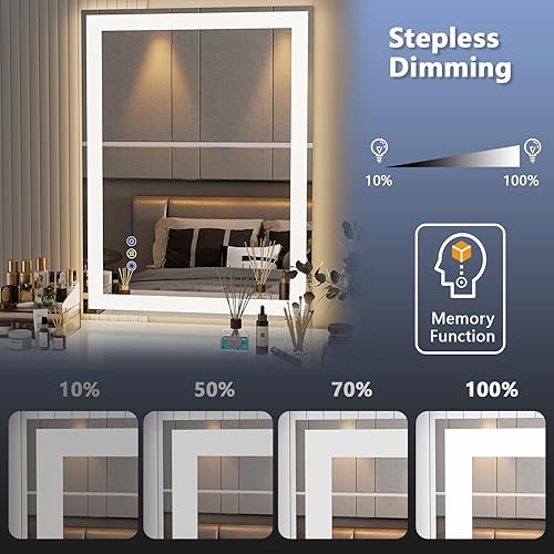 Miniatura 3 de Espejo LED de 24 x 32 pulgadas para baño, espejo de pared LED controlado por separado y retroiluminado, espejo de tocador LED con luces, regulable