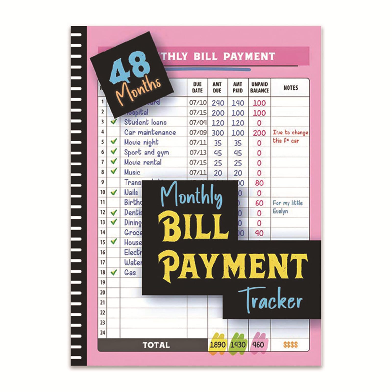 YROHGKPN Portable Monthly Bill Payment Record Tracking Checklist Management Notebook for Household and Personally Finances Use Home Budget Planner