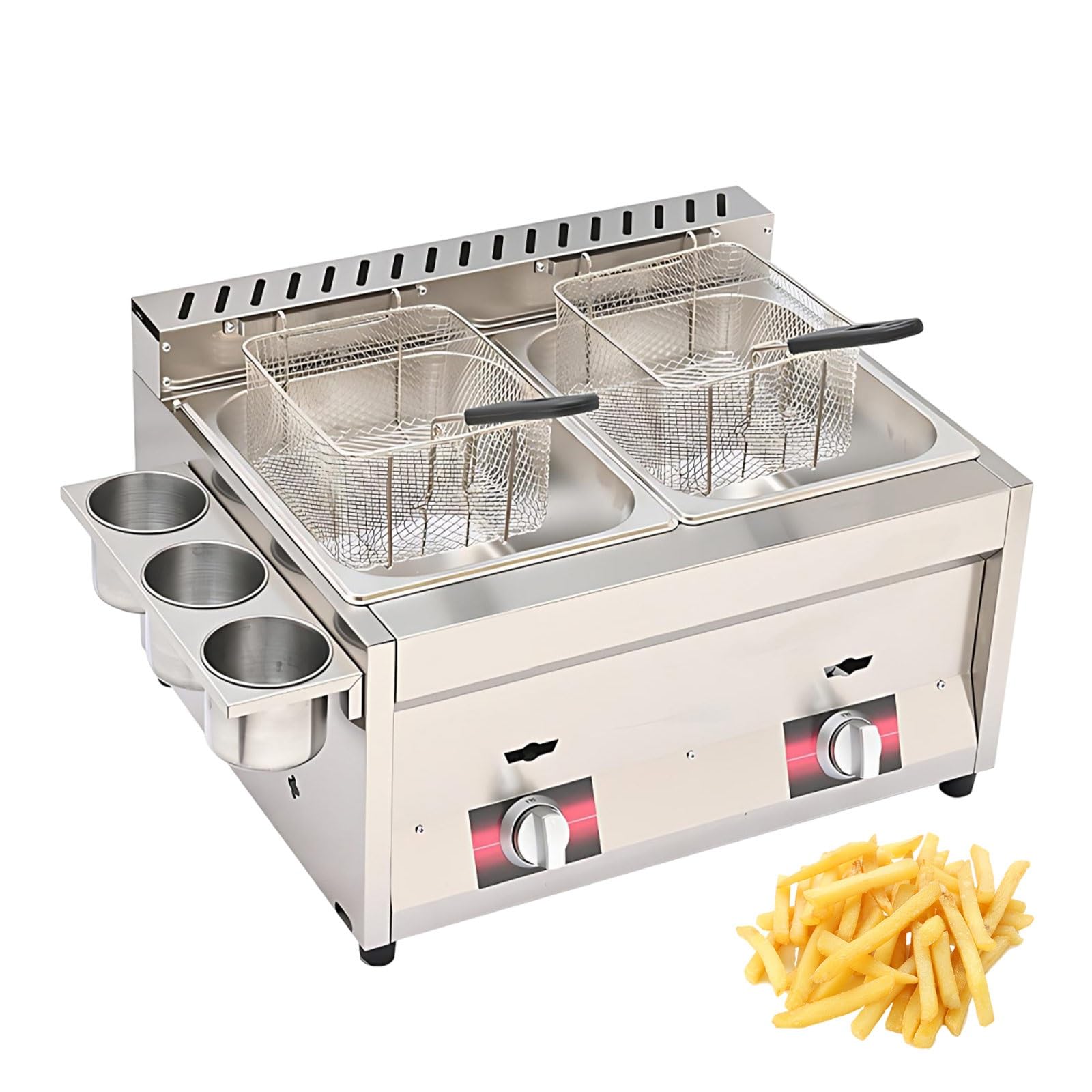 Freidora Industrial a Gas Freidora De Acero Inoxidable, Equipo De Cocción Profunda, Capacidad Multitanque Para Freír Grandes Cantidades En Restaurantes(2 tank)