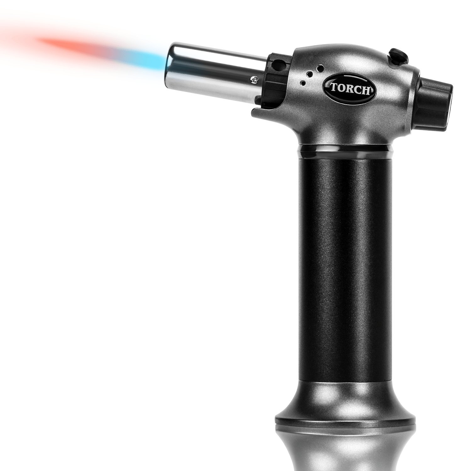 JamBer Chef Blow Torch Culinary Butane Torch Refillable Cooking Torch Kitchen Handheld Torch with Safety Lock&Adjustable Flame Lighter for Crème Brulee,Camping,Searing,Soldering,Grey,Gas Not Included