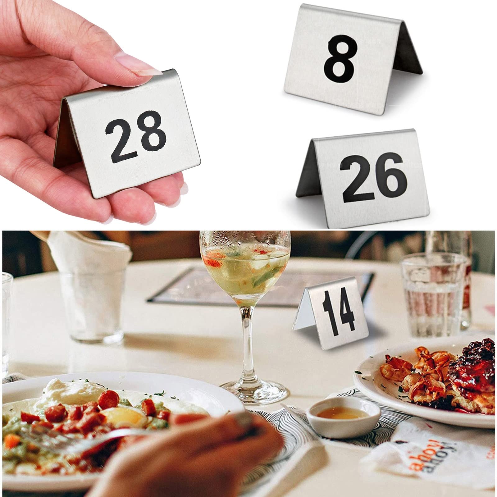 Targhe da Tavolo in Acciaio Inossidabile Piastre Numero Tavolo 1-50 o 1-100 Supporti per Numero Tavolo Stile Tenda/da 1 a 100/5 * 4 cm (da 1 a 50 5 * 4 cm)