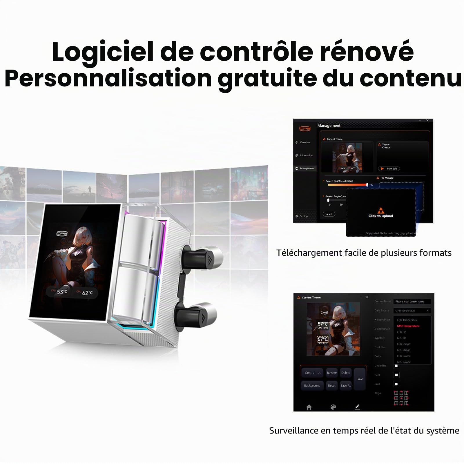 PCCOOLER AIO Refroidisseur de liquide pour processeur, écran LCD IPS 2,4", 360 mm, compatible avec AM4 AM5 Intel LGA 1700/1851/115X CPS (DS360 Display WH)