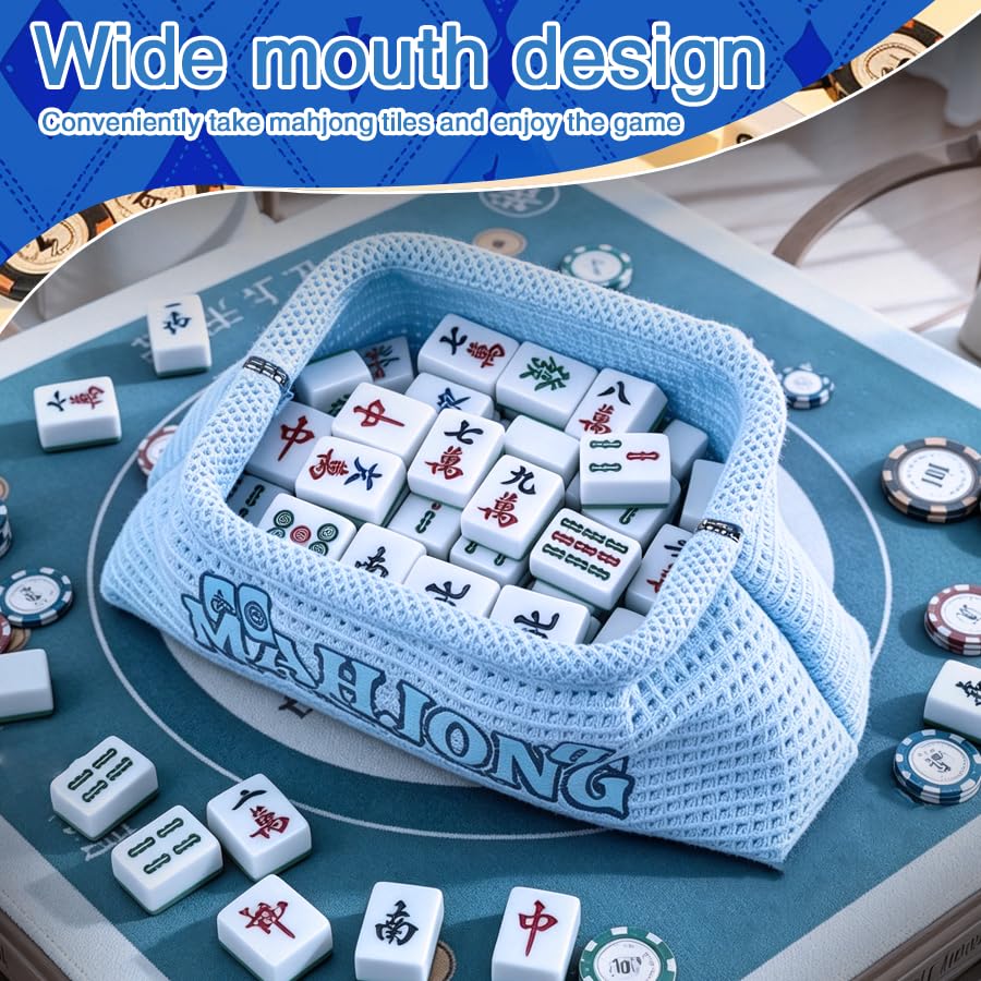 Bolsa para piezas de Mahjong portátil azul claro miniatura 4