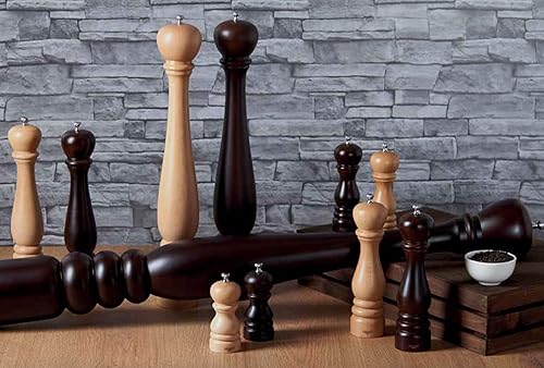 Miniatura 9 de Bisetti Molinillo de pimienta de madera de haya Roma de 7.5 pulgadas con molinillo de acero al carbono ajustable con acabado de nogal, fabricado en