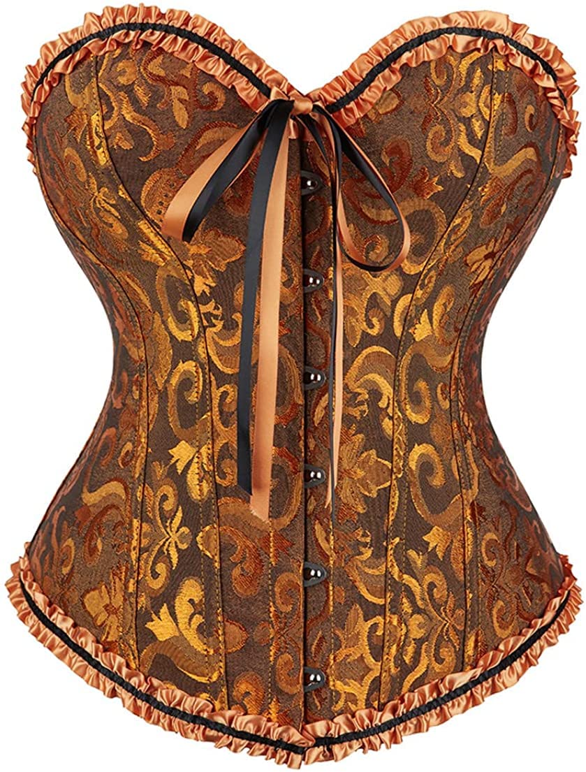 Women's Lace Up Overbust Corset | Bustier Lingerie Satin Floral Bustier Bodyshaper Top