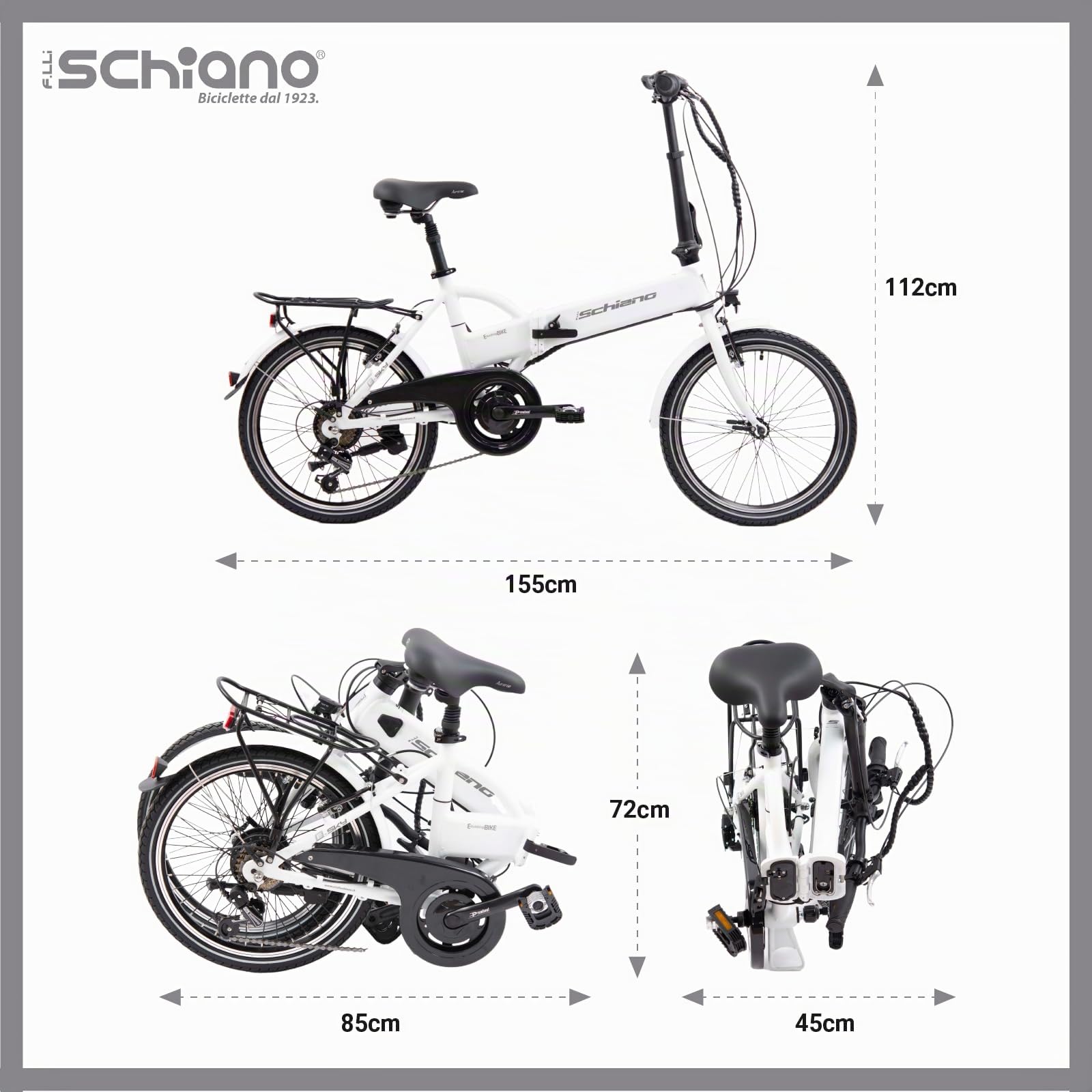 F.lli Schiano E-Sky, Bicicleta Electrica Plegable, 20", Batería 36V 7.8Ah Extraíble, Motor 250W 40Nm, Bici Electrica Urbana, Unisex Adulto