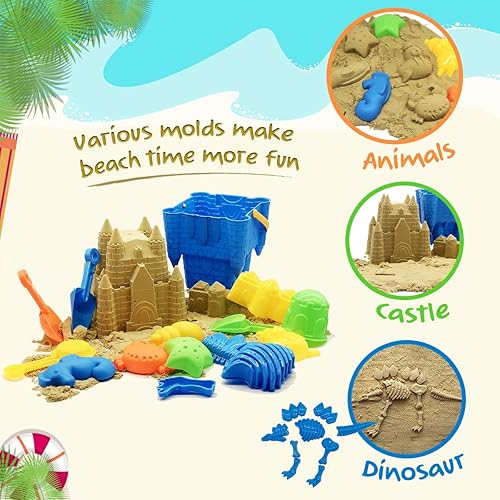 Miniatura 2 de SupMLC Juguetes de playa, 27 piezas de juguetes de arena, kit de construcción de castillo de arena para niños, con cubo de arena, bolsa de malla,