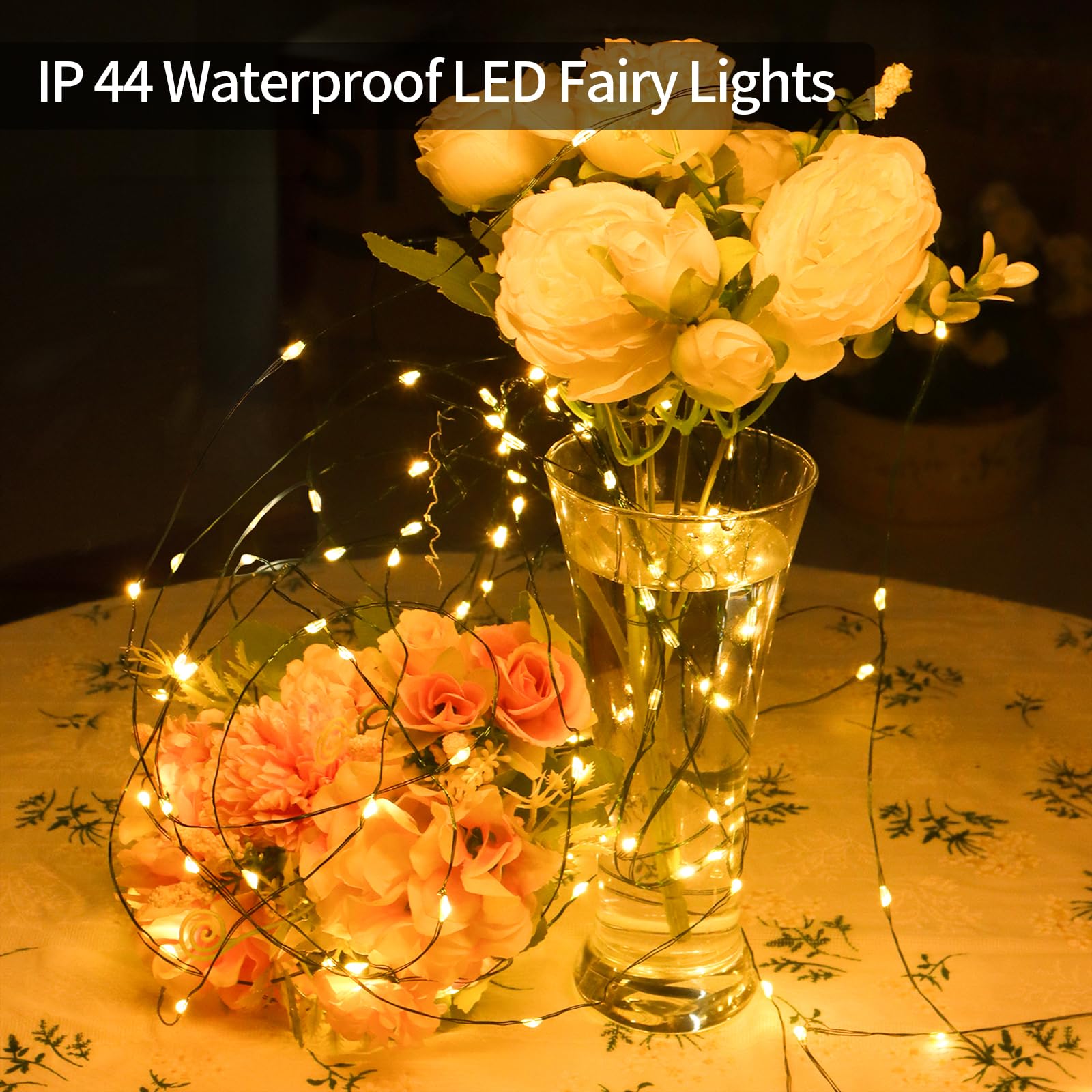 4 Luci Led Da 3m Con Filo Di Rame Verde E Telecomando - Bianco Caldo, Alimentazione A Batteria, Per Alberi, Giardino, Matrimoni - 3