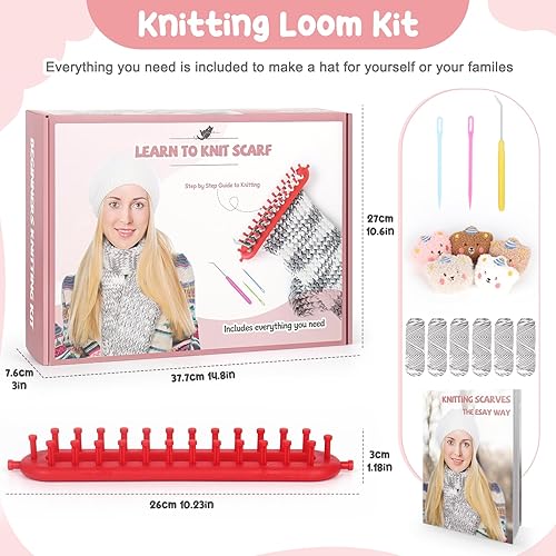 Miniatura 5 de Aeelike - Kit de telar largo para hacer bufandas de invierno, juego completo de telares de punto de plástico con 6 piezas de hilo e instrucciones