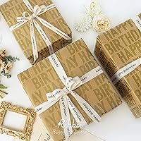 Vista 2 de Ribbli Cinta de algodón para cumpleaños, cinta de sarga natural de algodón con texto en inglés «Happy Birthday» color negro, cinta estilo granja