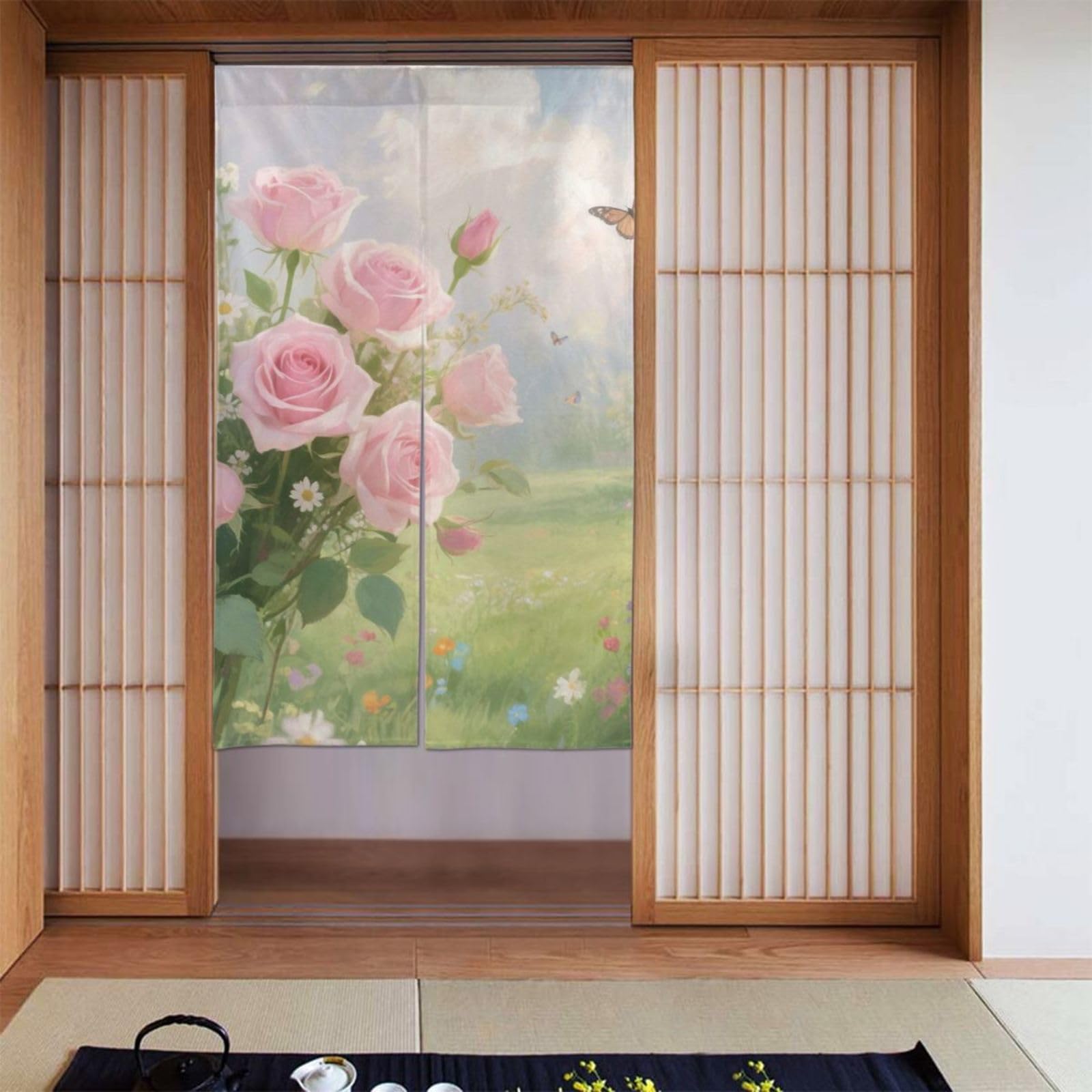 FekiLoot Rose Door Curtain for Doorway Privac,Personalized Blackout Kitchen Curtains Window Treatment 2 Panel Door Curtain Tapestry Hanging Room Divider Home Decor 34"X 56"