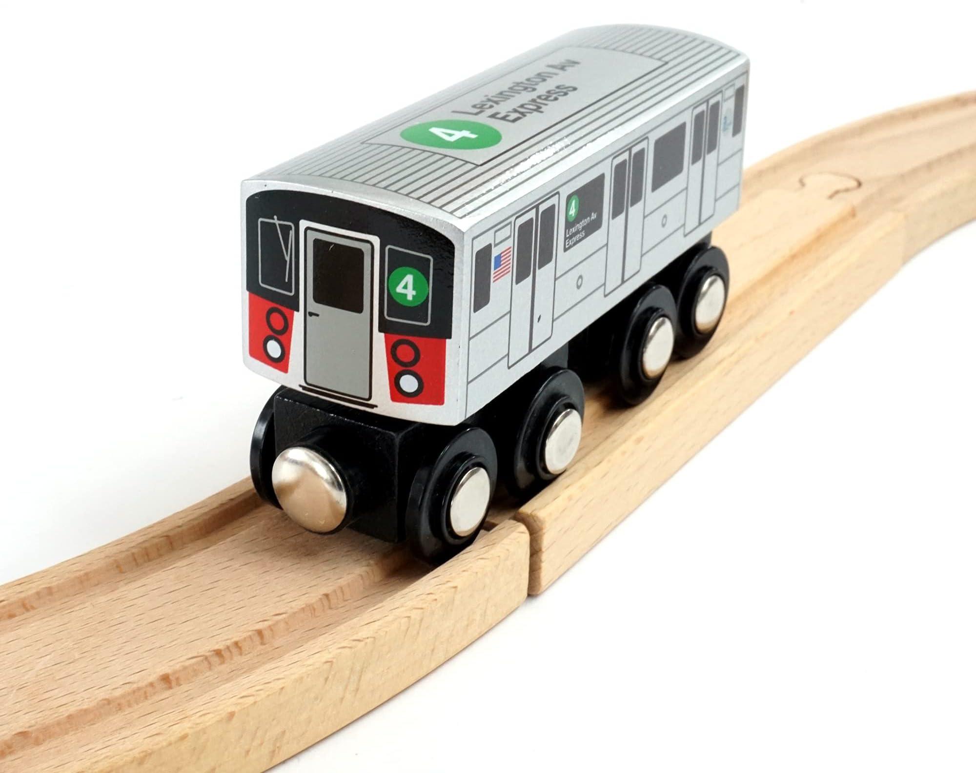 MUNI PALS Munipals New York City Subway Wooden Railroad (ADivision/IRT) 4 Train/Lexington Av Express - Kids Safe and Tested Wooden Toy Train