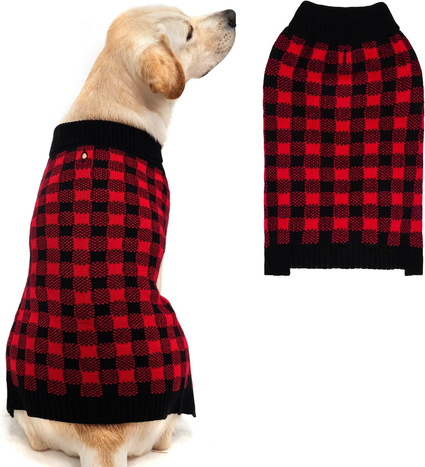 PUPTECK Plaid Dog Sweater Pet Cat Fall Winter Knitwear Warm Clothes for Small