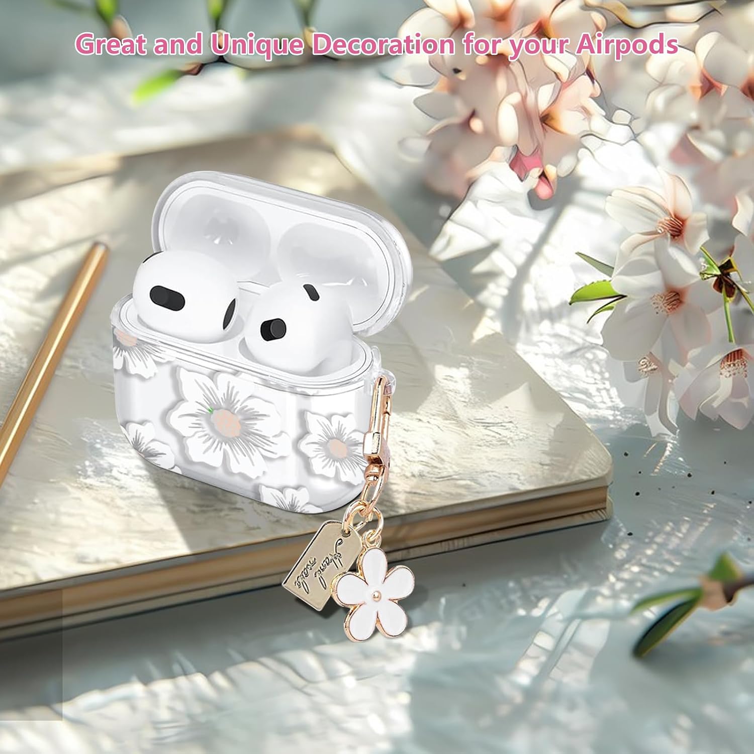 Aircawin for Airpods 4 Case Clear,Cute Camellia Clear Case for Airpod 4