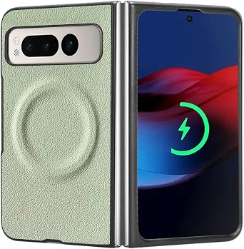 for Google Pixel Fold 2023 Case [Compatible with Magsafe] Soft TPU Bumper + PU Leather Back Ultra-Thin Business Shockproof Drop Protective Case, Green