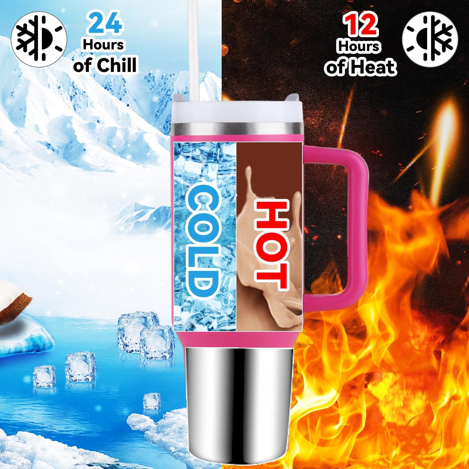40 oz Tumbler Insulated Mug w/Straw & Flip Cap Lids - Cup Holder Bottle with 6 Accessories Set for Hot, Cold Drink - Leak-Proof - Water, Coffee Portable Travel Mug (Barbie)