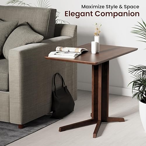 Miniatura 6 de YANEVA Mesa auxiliar pequeña de bambú moderna, bandeja de TV móvil, mesa auxiliar para sofá deslizante, mesa de aperitivos para sala de estar, mesa