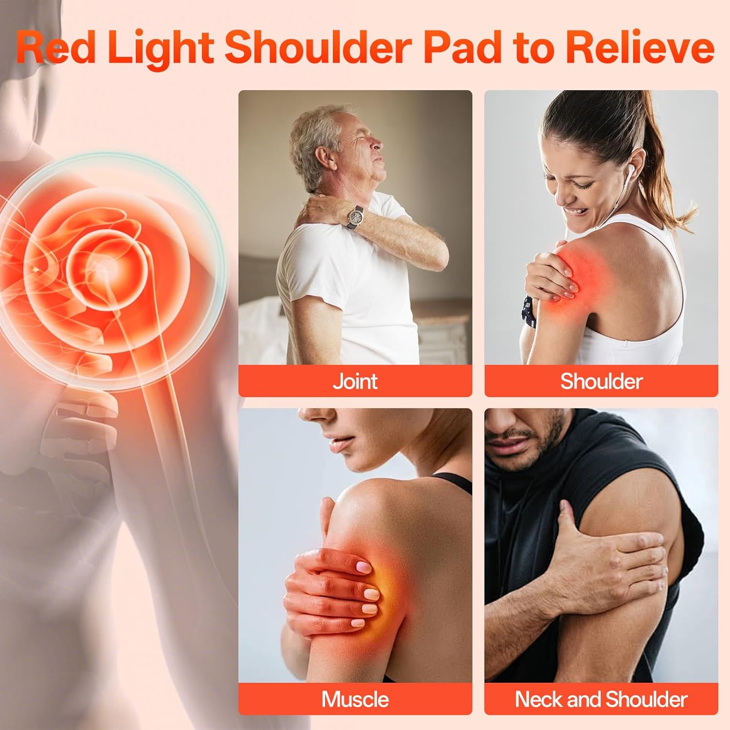 Kammoy Red Light Therapy for Shoulder with Heat & Massage, 6 Modes, 5000mAh Cordless Controller, 228 LEDs 660nm & 850nm, Portable Heated Shoulder Wrap, 120–480 Min Runtime (Black)