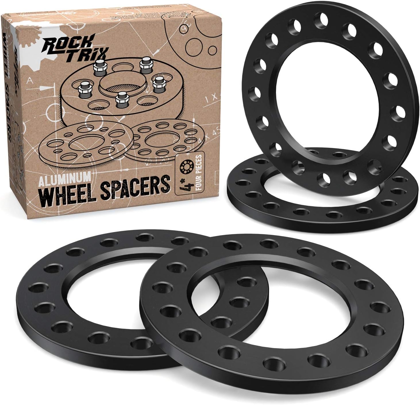 RockTrix 2pcs 1/2 inch 8x170 and 8x6.5 Flat Wheel Spacers - Compatible with Chevy Ford GMC Hummer Dodge (See Description for Year Model) - 8x165.1 and 8x170 Silver Aluminum