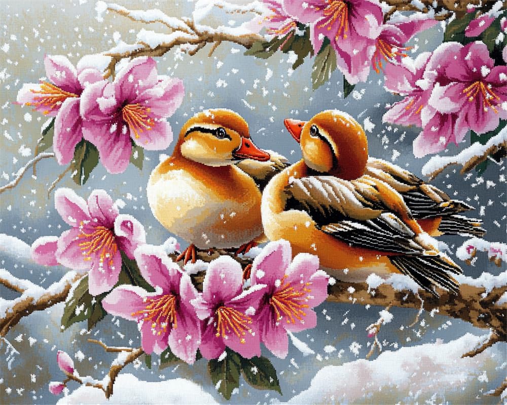 Kitquiver Latch Hook Rug Kits for Adults Beginners,Mandarin Ducks and Flowe