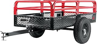 Big RED Heavy Duty ATV Trailer Steel Dump Cart: Yard Garden Trailer for Lawn Mower, Tractor, Garden Waste - 1,500lbs, 15 cu.ft Capacity