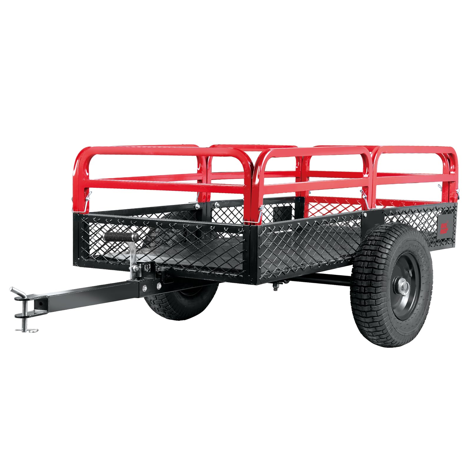 Big RED Heavy Duty ATV Trailer Steel Dump Cart: Yard Garden Trailer for Lawn Mower, Tractor, Garden Waste - 1,500lbs, 15 cu.ft Capacity