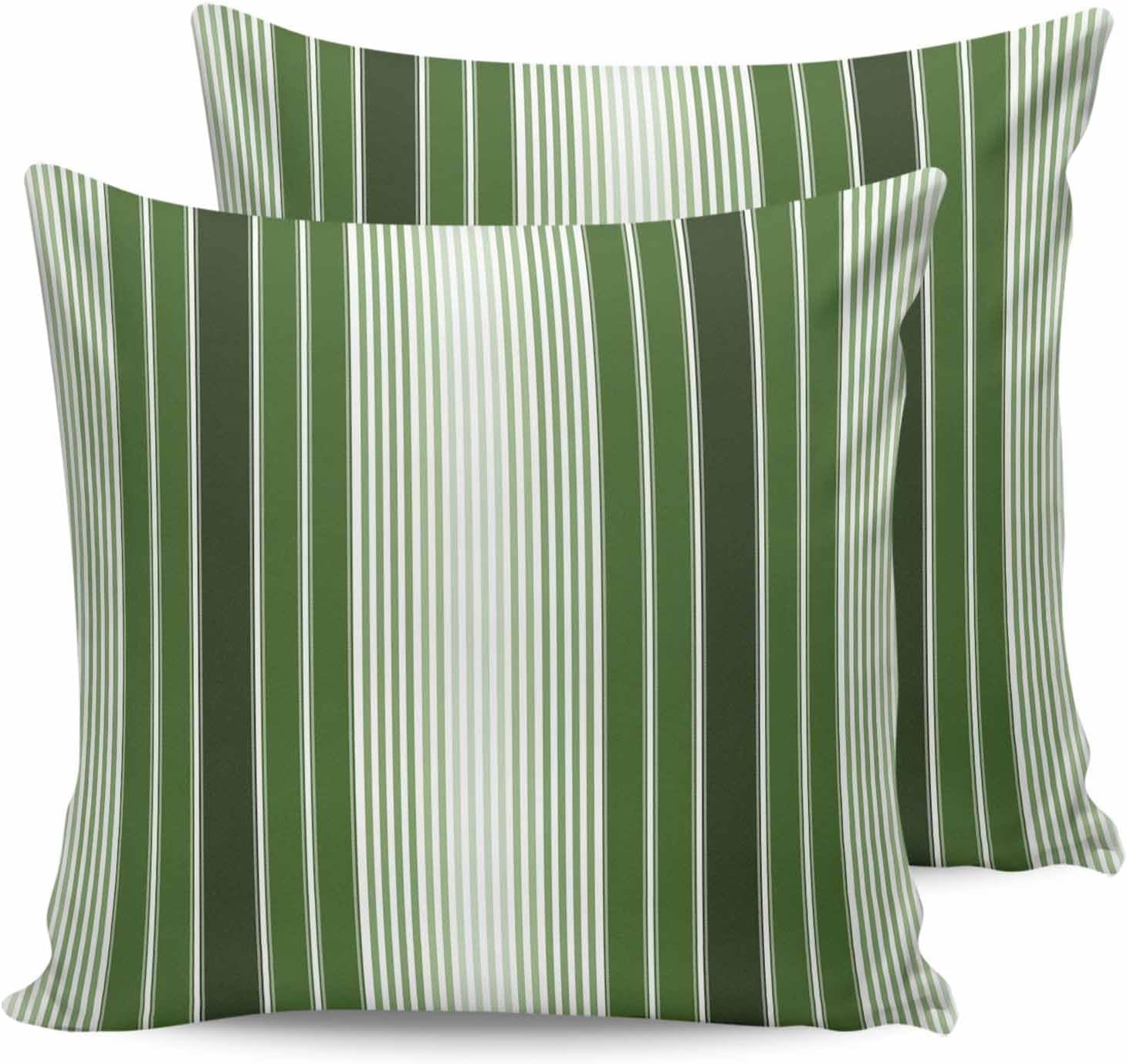 Pack of 2 Forest Green Striped Outdoor Pillow Waterproof Covers 26x26 inch, Gradient Summer Polyester Throw Pillow Covers Garden Cushion Decorative Case for Patio Couch Decoration Set of 2