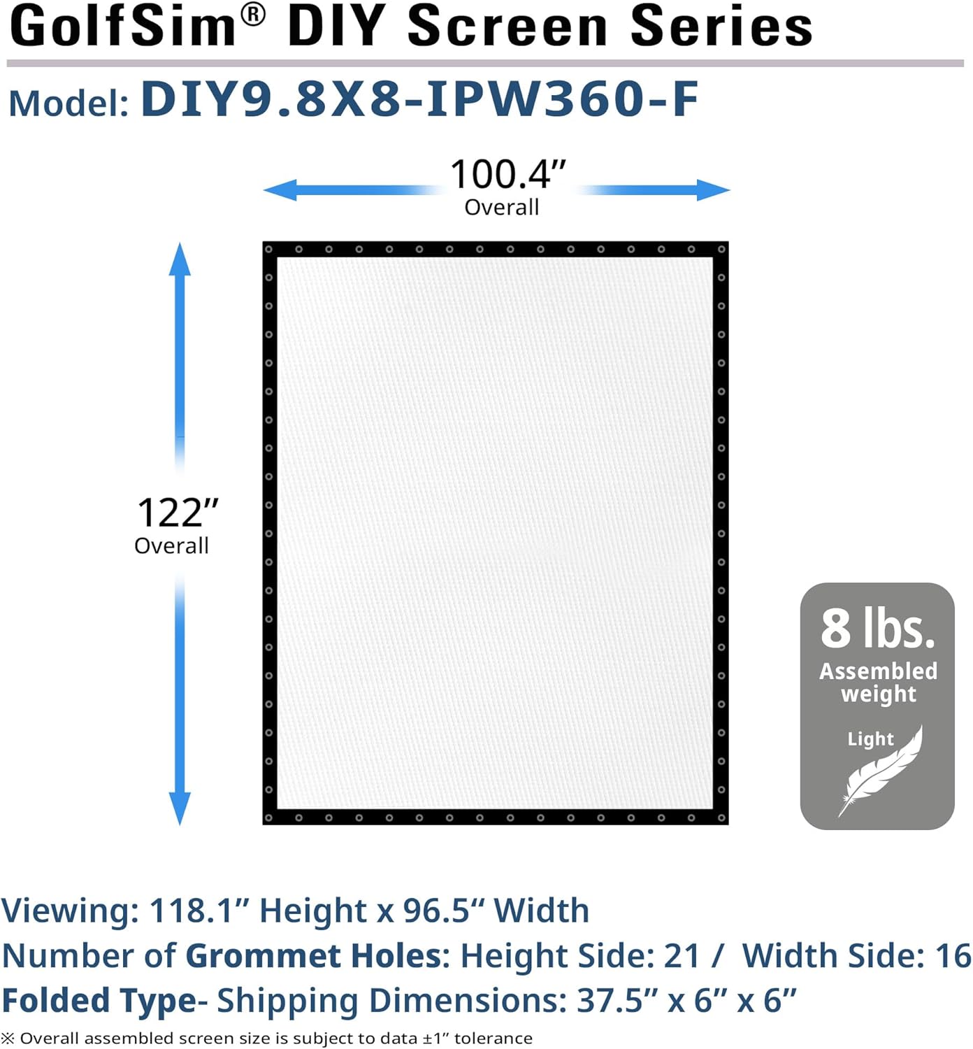Elite Screens 9.8ft x 8ft Golf Impact Screen with Grommets, DIY Multi-Sport Projection Screen for Home Golf Simulators, DIY9.8X8-IPW360-F