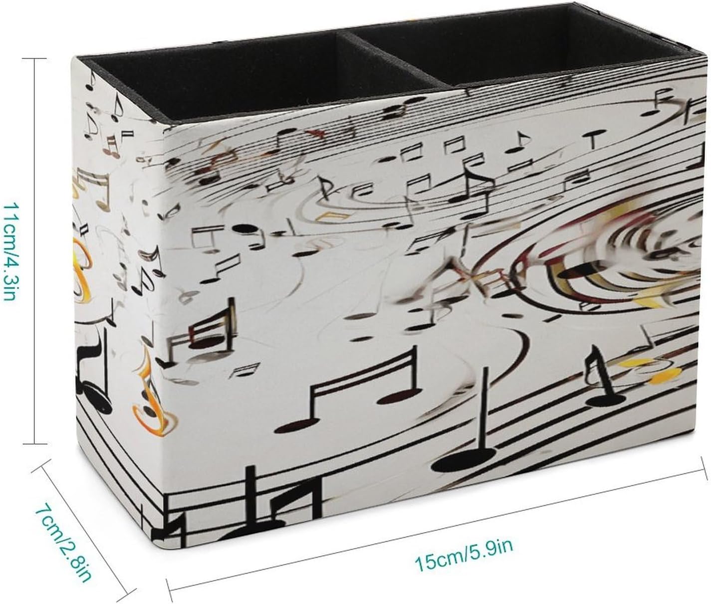 Music Notes Print Pen Holder Double Compartments Pen Cup Fashion Makeup Brush Holders Leather Pencil Holder for Work Locker Accessories Modern Pencil Cup for Desk Organizer image 2