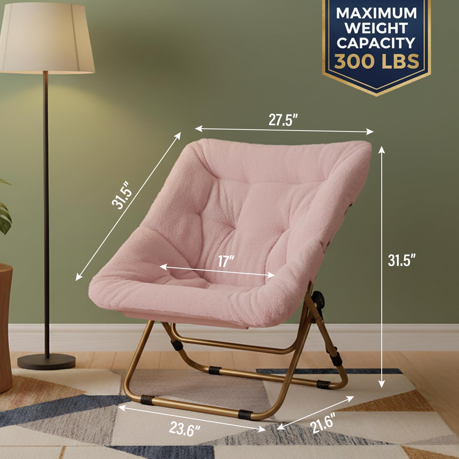 Tiita Cómoda silla plegada, silla plegable de gran tamaño de piel sintética suave, silla perezosa para niños, adolescentes y adultos, silla de luna con marco de metal para dormitorio, sala de estar